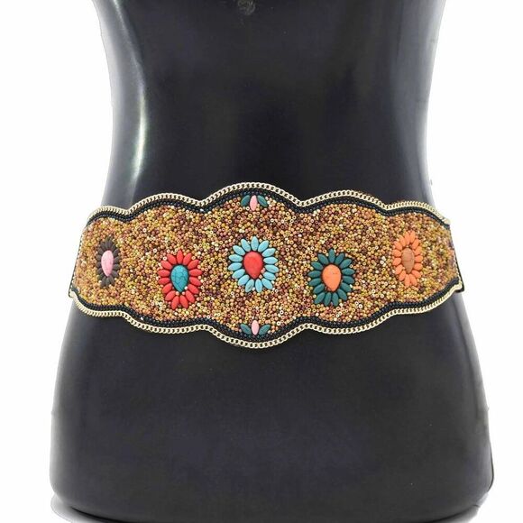 Boho Beaded Statement Belt – Handmade Embellished Waistband S/M (23" to 32") - Picture 1 of 5